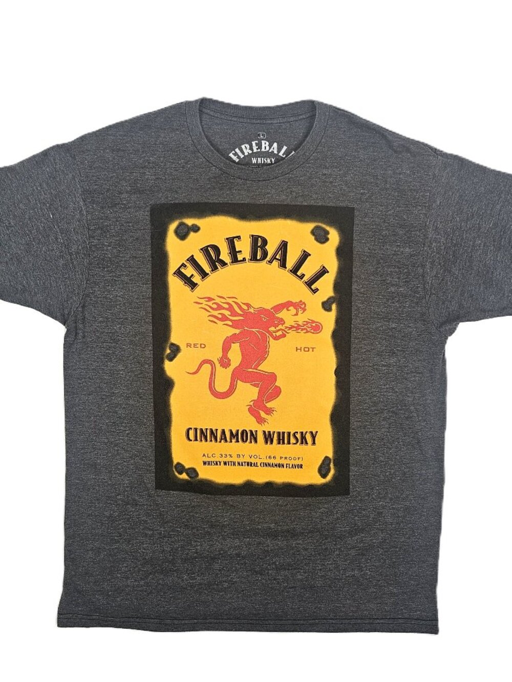 Fireball Whisky Graphic Tee | Gray Dragon T-Shirt | Men's Large
